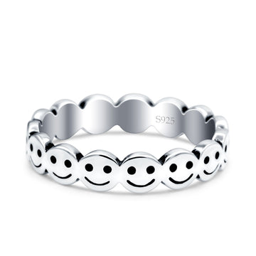 Happy Face Oxidized Band Solid 925 Sterling Silver Thumb Ring (4mm)